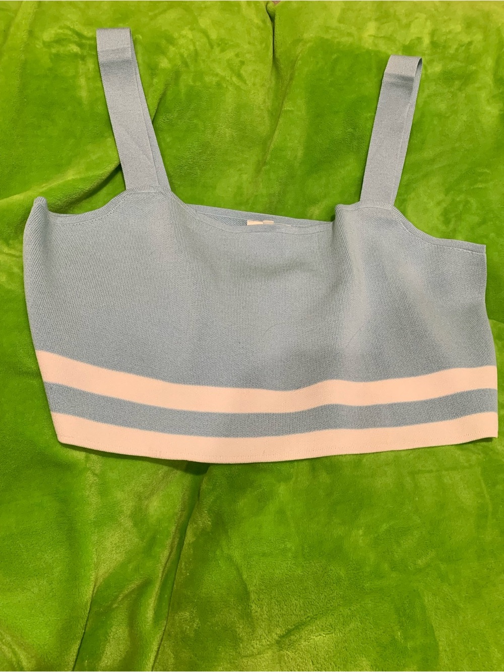 Light Blue Cropped Tank with White Stripes